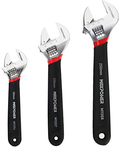 MAXPOWER Schraubenschlüssel Set verstellbarer Rollgabelschlüssel inkl. 150, 200, 250 mm 3-teilig Adjustable Wrench Einmaulschlüssel