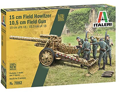 Italeri 7082S 1:72 15cm FieldHowitzer/ 10,5cm FieldGun, Modellbau, Bausatz, Standmodellbau, Basteln, Hobby, Kleben, Plastikbausatz, detailgetreu, grün