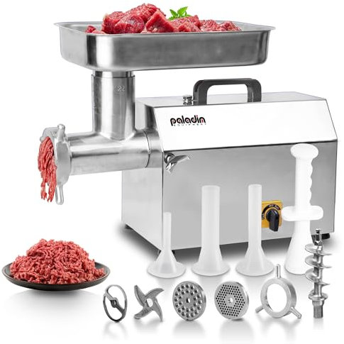 Paladin Equipment - 22 Inch Commercial Electric Meat Grinder 16 Lbs Per Min, Heavy Duty 1.5HP Stainless Steel Meat Grinder with Sausage Filler, Great for