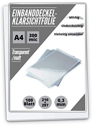 PREMIUM Deckblätter Klarsichtfolien milchig, PP, transparent-matt, Polypropylen, 100 Stück (A4, 0.30mm)