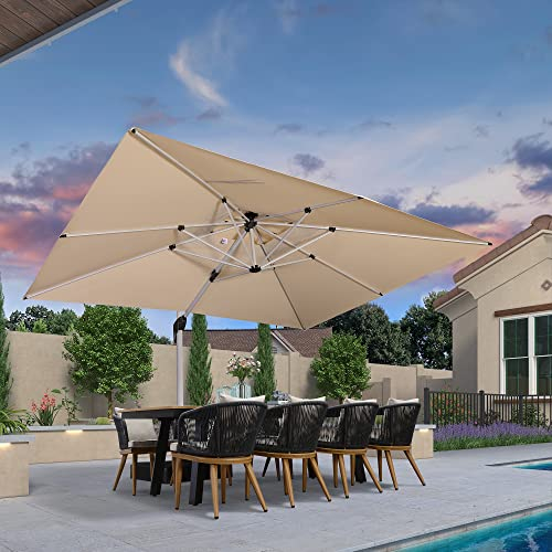 PURPLE LEAF Sonnenschirm Rechteckig 300 x 400 cm Ampelschirm Groß Stabil Marktschirm Groß 360° Rotation, Gartenschirm mit Kurbel, XXL Sonnenschutz UV50+, Beige