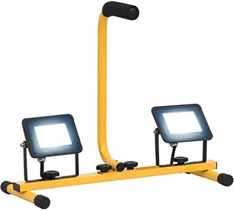 vidaXL Projecteur à LED avec Poignée Lampe d'Extérieur Eclairage de Sécurité de Jardin Projecteur d'Extérieur Atelier 2x20 W Blanc Froid