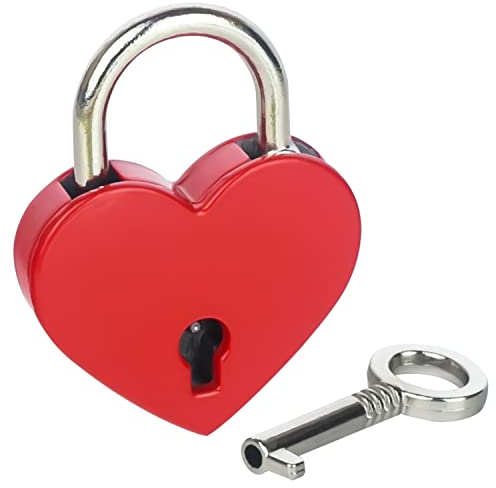 HMF Mini lucchetto decorativo con chiave a forma di cuore | 3,9 x 3 x 0,7 cm | Rosso