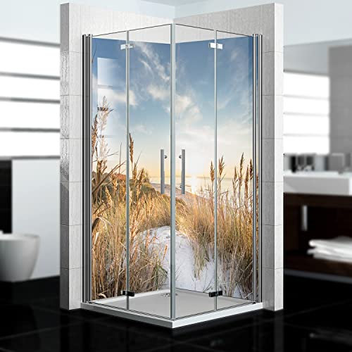 dedeco Panel de ducha de esquina resistente al agua, diseño de dunas V3, barniz UV brillante, 2x 90x200 cm, como pared trasera de baño para reemplazar azulejos, revestimiento de pared de aluminio