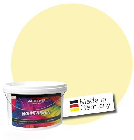 WALLCOVER hochwertige Wandfarbe für Innen | Gelb Pastell | 2.5L für 20m² | Hochdeckende Innenfarbe (Klasse 1) in Goldgelb Matt | Profi Qualität aus Deutschland