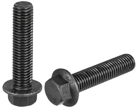 sourcing map M14-2x60mm Hex Serrated Flange Bolts 10.9 Grade Carbon Steel Screws 2pcs