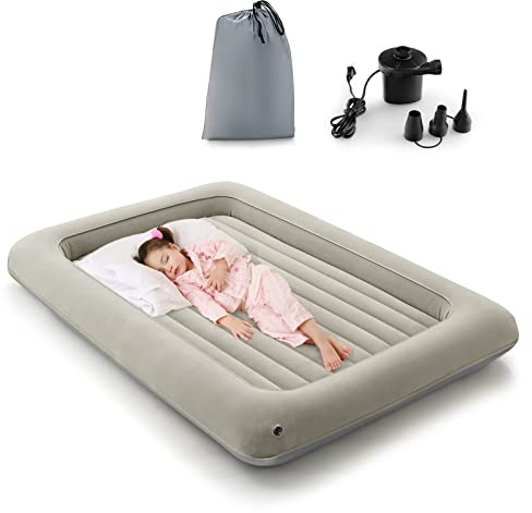 Maxmass Kids Inflatable Travel Bed, Portable Air Mattress with Electric Pump, Storage Bag and Repair Kit, Blow up Camping Bed for Home Road Trip Camping (Gray)