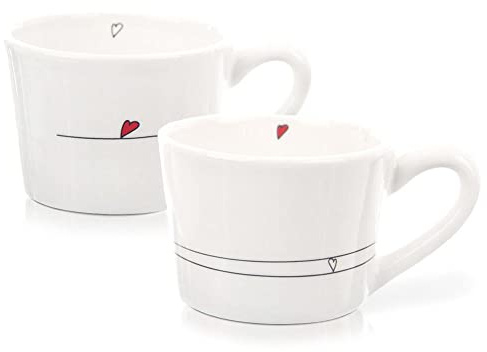 orion group Keramikbecher Becher Tasse Keramiktassen Teetasse 200 ml | Kaffeeetasse mit Henkel Herzen 2er-Set
