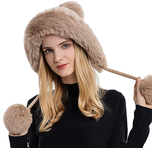 YEKEYI Damen Winter Sturmhaube Warm Kapuze Pullover Strickmütze, Kahki, 58