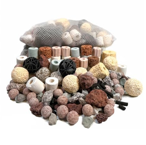 SimiAqua Biological Filter Media - Bio Balls Ceramic Rings Set with Mesh Bag for Aquarium Filter, Pond and Fish Tank (1kg, 2.2lb)