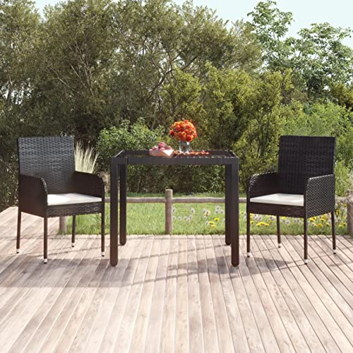 MOONAIRY Gartentisch mit Glasplatte, Terrassentisch, Esstisch Garten, Balkontisch, Gartenesstisch, Gartenmöbel, Partytisch, Schwarz 90x90x75 cm Poly Rattan