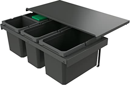 Naber 8013395 Abfallsammler Cox Stand-UP® 280 S/800-4 mit Biodeckel, anthrazit, 42 (1x16/1x12/2x7) Liter / 80 cm Schrankbreite