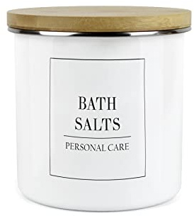 Purely Home Minimalist Range Bath Salts Storage Canister - White Metal Enamel Kitchen And Bathroom Storage Container