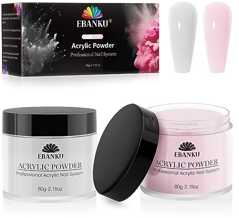 EBANKU Acryl Pulver Set, 2 Farben Rosa Weiß Acryl Nagel Pulver Professionelles Acryl Pulver für Nagel Acryl Verlängerung