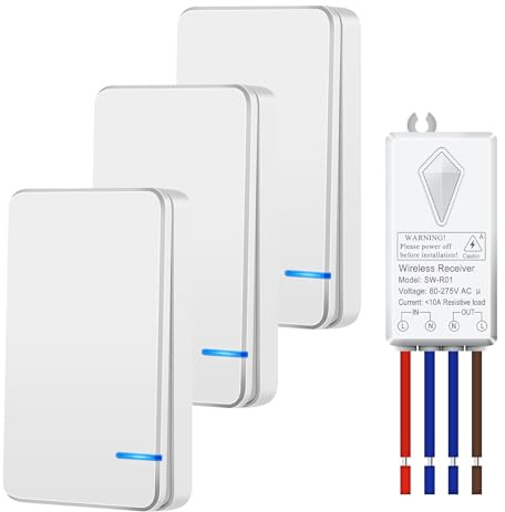 NineLeaf Tragbarer Mini-Funkschalter-Kit für LED-Lampen mit Fernbedienung Drahtloser Empfänger Keine Verkabelung Keine Batterie erforderlich (3Schalter 1Empfänger)