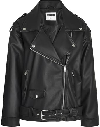 Noisy May Damen Nmpaulina Oversize Biker Jacket Noos Kunstlederjacke, Schwarz, XS EU