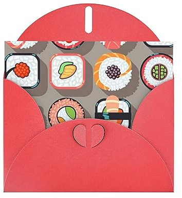 Grußkarten mit Umschlägen Viele Sushi Lebensmittel Druck Perlglanz Papier Urlaubskarten Lustige Geburtstagskarte 10,2 x 15,2 cm Party Einladungskarte Blanko-Karten