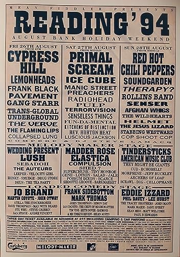 Reading Festival 1994 line-up - Cypress Hill - Primal Scream - Ice Cube - Red Hot Chili Peppers - souvenir print