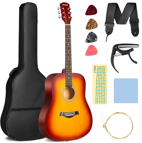 CAHAYA Acoustic Guitar For Beginner 41-inch - Full Size Wood Guitar Kit for Kids and Adults with Guitar bag Brass strings Capo String Pick and Clean Cloth for Gift CY0353