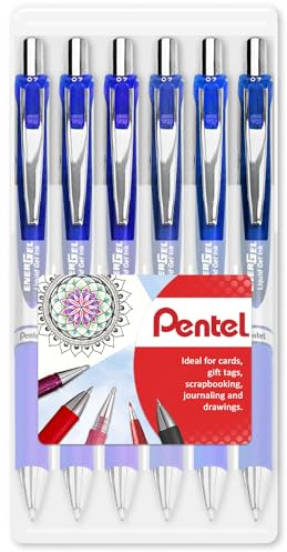 Pentel EnerGel XM BL77 – einziehbarer Flüssiggelschreiber – 0,7 mm – 54 % recycelt – Clam Pack Geschenk-Set mit 6 Stück (blau)