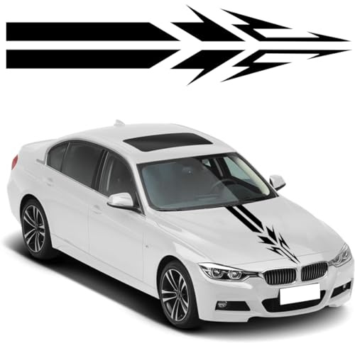 Auto Motorhaube Streifen Aufkleber,Racing Body Stripes Aufkleber,Vinyl Modifizierte Streifen Abziehbild Dekoration für Auto Motorhaube,Dach,Kofferraum,Schürze,Stoßstange(Schwarz)