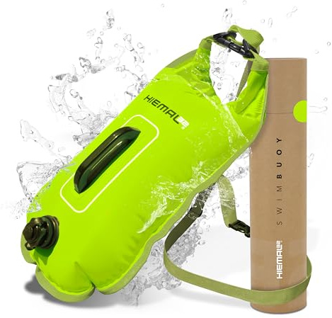 HIEMAL32 Tow Float for Open Water Swimming – 15L Swim Buoy & Dry Bag for Adults – Cold Water Safety Float for Sea Swimmers, SUP & Kayak – Hi-Vis, Waterproof & Durable with Recovery Handle