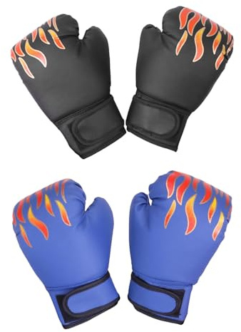 harayaa 2 Pair of Kids Boxing Gloves, Training, Boxing, Gloves, PU Leather, Sparring Gloves, Punching Gloves for Exercise, Children, Black and Blue