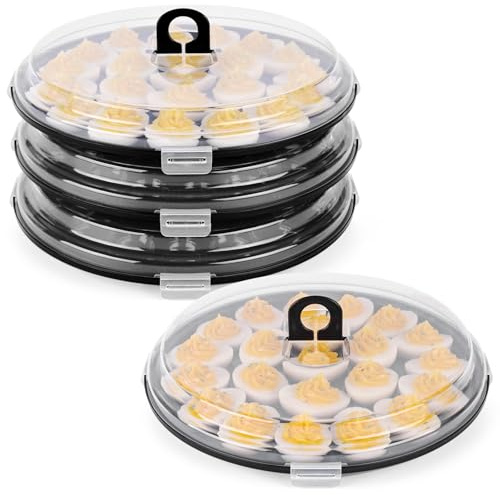 HANSGO Deviled Egg Containers with Lid, 3PCS Deviled Egg Platter Carrier Holder Trays with 66 Slots for Party and Home Kitchen, Black