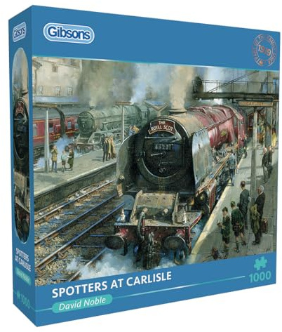 Gibsons Spotters at Carlisle 1000 Piece Jigsaw Puzzle for Adults – Royal Scot Steam Train Scene by David Noble – Classic Railway Heritage Artwork – Premium Sustainable Puzzle Made in the UK/EU