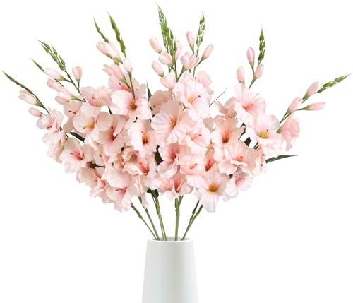 IPOPU Gladiolen, künstliche Gladiolen, 77 cm, Gladiolen, Seide, Gladiolen mit Stielen, künstliche Gladiolen, künstliche Gladiolen für Zuhause, Hochzeit, Büro, Dekoration, Hellrosa, 10 Stück
