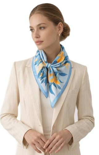 LADORENA Seidentuch Damen Natürliche Maulbeerseide PREMIUM Qualität 100% Seide Seidenschal Halstuch 65x65 cm Blau LDAM06303