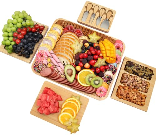 drmvalg Charcuterie Board Cheese Tray Set with Stainless Steel Knives, Slates and Bowls. Gift for Housewarming, Wedding Couple, Bridal Shower (CB002)