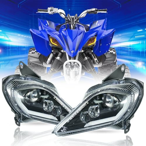 bamotoop 64W Motorrad LED Scheinwerfer E-Geprüft Tagfahrlicht mit Fern-/Abblendlicht Weiß mit integriertem Blinker in Amber für Yamaha Raptor 700 700r 2006-2025 YFZ450 YFZ450R YFZ450X Wolverine 450
