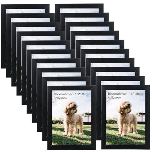 kollyseek 20er Set Bilderrahmen 13 x 18 cm aus MDF, Schwarz Fotorahmen Acrylglas Portraitrahmen,Wohnzimmer zum Stellen und Hängen- Wand- oder Tischaufsteller