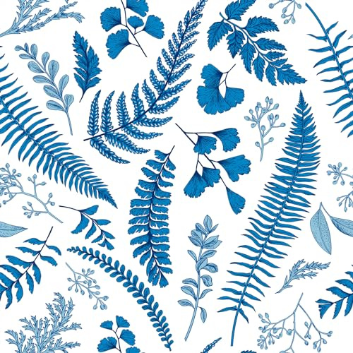 VEELIKE Tapete Blätter Blau Boho Farn Kräuter Blumentapete Tropische Blätter Mustertapete Fototapete Schlafzimmer Romantik Tapeten Wohnzimmer Modern Dschungel Tapete Kinderzimmer 44.5cm x 300cm