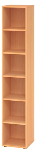 bümö Regal Buche, Standregal aus Holz für 6 Ordnerhöhen - Bücherregal groß 40 cm schmal, Aktenregal für Ordner & Bücher, großes Büroregal, Holzregal, Ordnerregal, Buchregal