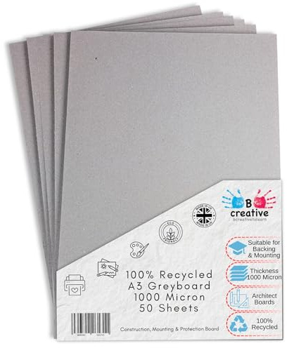 BCreativetolearn A3 Greyboard 29,7 x 42 cm 1000 mikron (1 mm) 50 ark – tjock återvunnen monteringsplatta för stöd, modelltillverkning och presentation