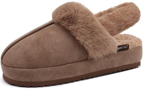 ONCAI Zapatillas de Casa de Mujer Acolchadas y Acogedoras, para Mujer Damas Zapatillas Ortopédicas con Soporte del Arco para Uso en Interiores y Exteriores Tan 40