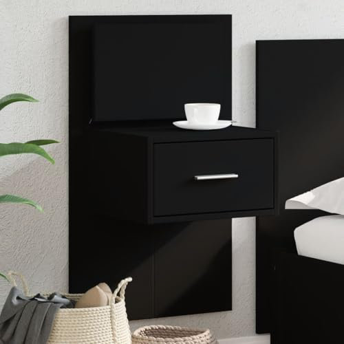 Juroupi Wand-Nachttisch mit LED-Leuchten Nachttisch HäNgend Bedside Table Wandtisch Nachttisch Sideboard HäNgend Schwarz - 848159