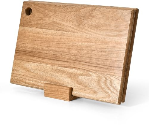 S-HubOla S-Hunter Serie Eichenholz Schneidebrett Set 30x20x1,5 cm – 2er-Set mit Ständer, Antibakteriell & Elegant – Frühstücksbrettchen & Servierbrett