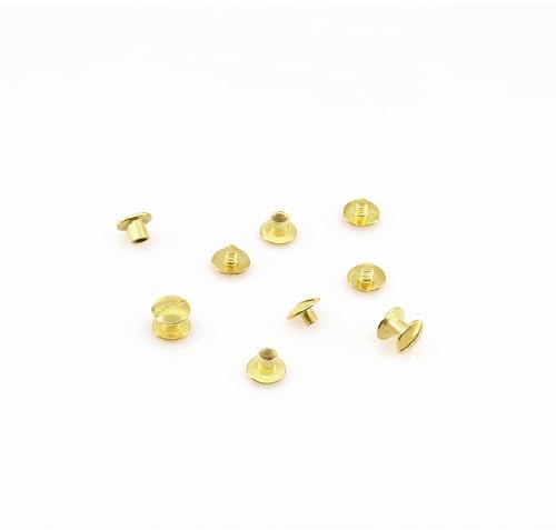 KLEBASTO Buchschrauben | Buchbinderschrauben für Bücher,Speisekarten,Broschüren | Gürtelschrauben | Buchnieten zum Schrauben (vermessingt, 2mm | 20 Stk)
