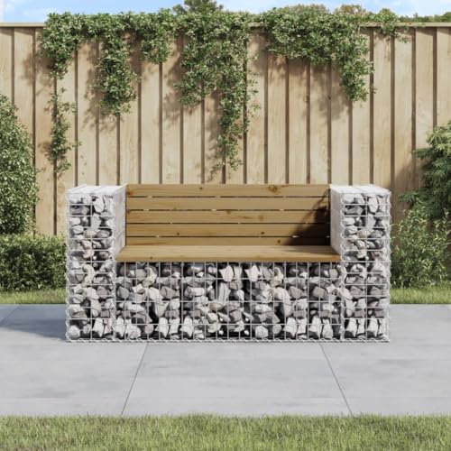 AJJHUUKI Banc de jardin en bois de pin imprégné Motif gabion 143 x 71 x 65,5 cm