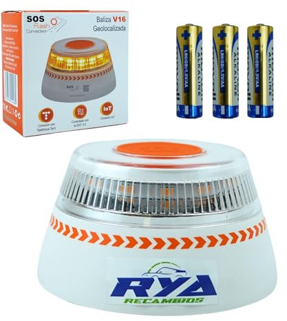 RYA Luz Emergencia Coche Homologado DGT Geolocalización - V16 homologada dgt Exigible a Partir de 2026 - Baliza Conectada con DGT 3.0 - Imán Resistente - Datos pagados hasta 2038