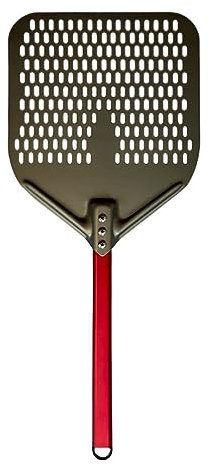 Pelle Pizza Pelle à Pizza anodisée dure, avec pelle tournante à Pizza, ensemble de pelle à Pizza rectangulaire perforée, poignée en Silicone en aluminium, 1 pièces Pelle A Pizza(Red Handle 14inch)