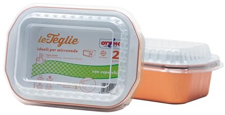 Ottimo LeTeglie - 6 Teglie con Coperchio riutilizzabili laccate 18x12cm (2 porzioni) con coperchi in plastica | 3 Confezioni da 2 Pezzi