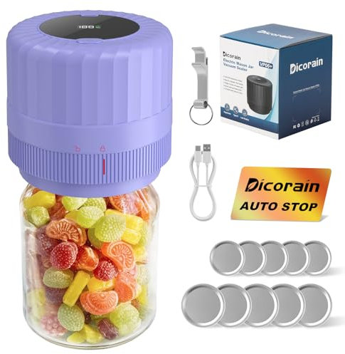 Electric-Mason-Jar-Sealer-Vacuum-Sealer, Automatic Wide Mouth and Regular Mouth Mason Jar Sealer Kit, VP06+ Vacuum Sealer for Vials with Opener and 5 Pairs of Lids