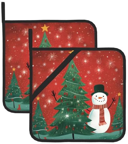 Set di presine con stampa natalizia – presine resistenti al calore e cuscinetti riscaldanti per cuocere, grigliare e barbecue