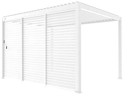 sweeek Pergola bioclimatica 3x4 in Alluminio + 3 Tende da 130cm, Bianco