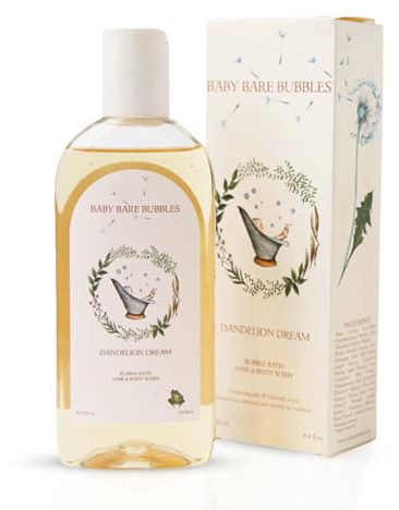 Baby Bare Bubbles Dandelion Dream – All In One Shampoo and Body Wash Kids and Babies – Natural Ingredients Sensitive Baby Shampoo and Body Wash, Moisturiser & Bubble Bath 250ml