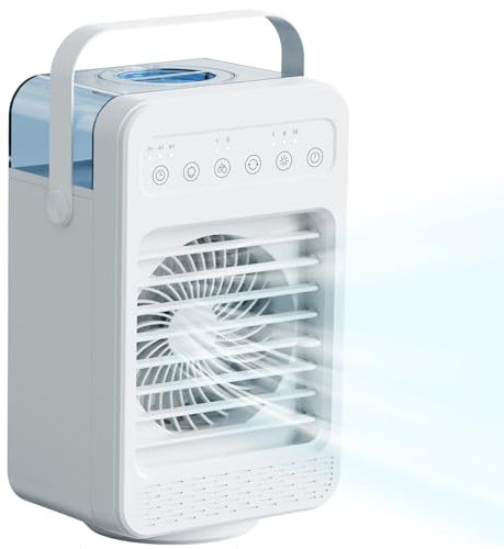 Aria condizionata portatile, 4 in 1 climatizzatore portatile, mini raffrescatore d'aria,ventilatore refrigerante,ventilatore con ghiaccio, Ventilatore da tavolo,70° Oscillation,4 Velocità 2 Modalità